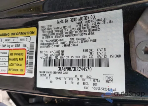 2014 Ford Fusion Se z USA, uszkodzony, nr VIN 3FA6P0H73ER244570